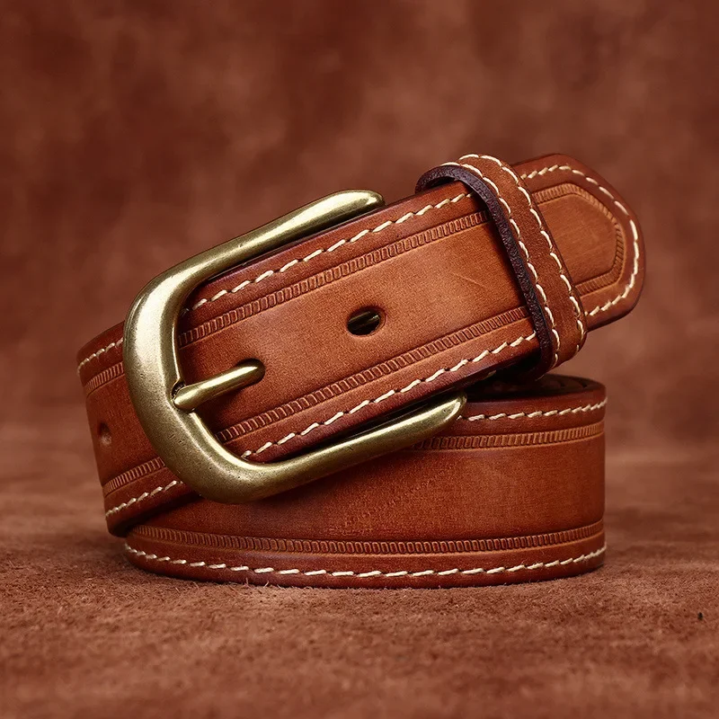 

3.8CM Wide New Handmade Retro Distressed Frosted Leather Needle Buckle Men's Leather Belt Men's Casual Belt Trend