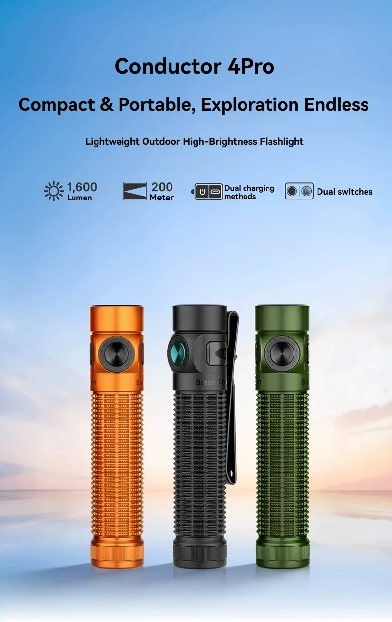 

Портативный перезаряжаемый сверхъяркий светодиодный фонарь Olight Baton 4 Pro Ultra, 1600 люмен, 18 часов работы, для активного отдыха, кемпинга и походов