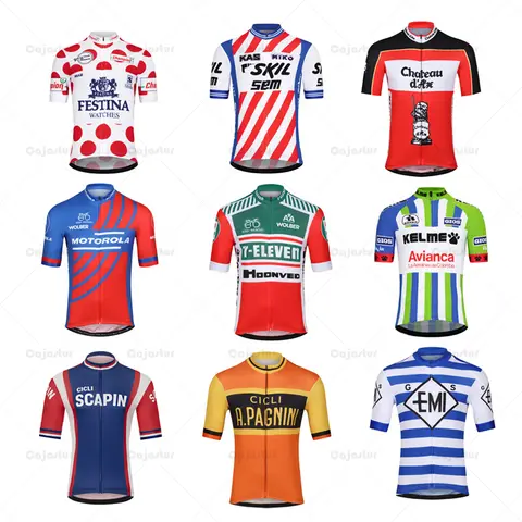 Retro Team Cycling Jersey Men Short Sleeve Cycling Tops Breathable Ride Maillot Bike Wear Clothing