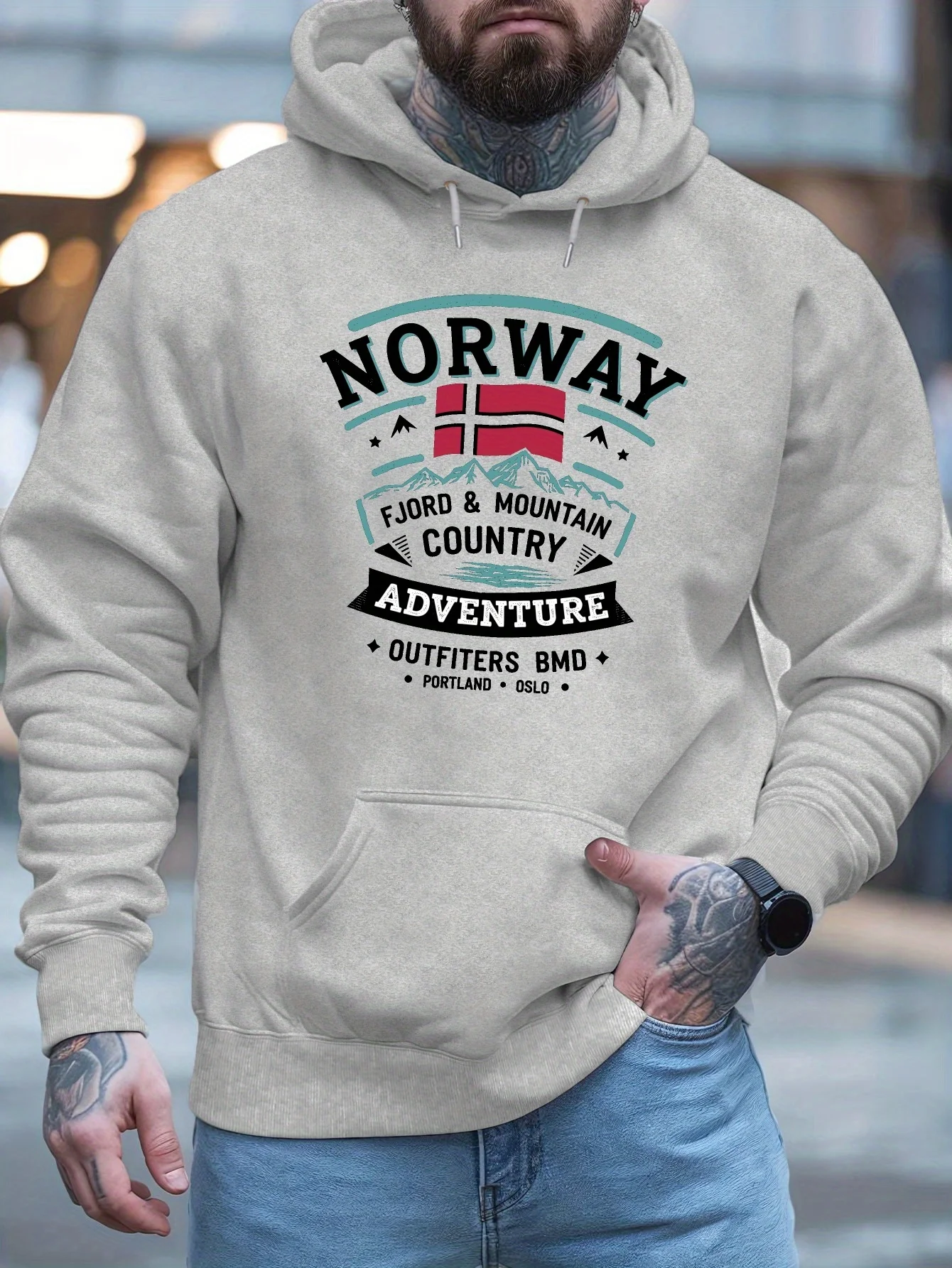 النرويجية الجديدة أزياء الكبار الرجال المطبوعة الخريف الشتاء الصوف الدافئة مقنعين في الهواء الطلق الاتجاه عارضة لينة بارد مريحة البلوز