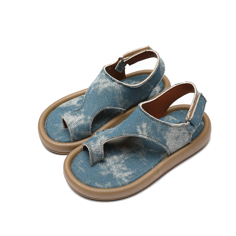 

Children's Casual Denim Sandals Boys and Girls Gladiator Sandals Open Toe Non Slip Thong Beach Versatile Roman Style Kids Shoes