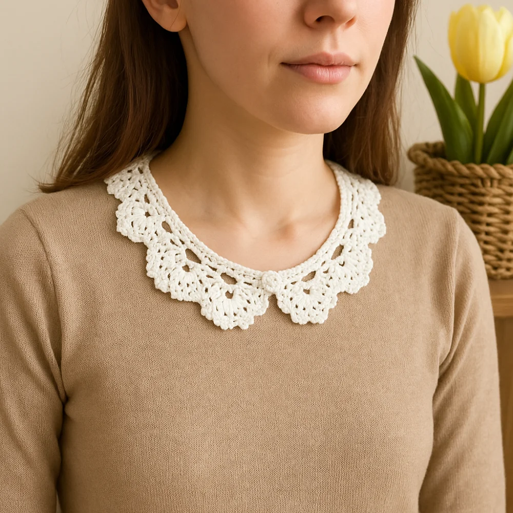 Sweet Hollow Out Crochet Shawl Detachable Clothes Decoration Knitted Scarves Round Neck Scarf Accessories