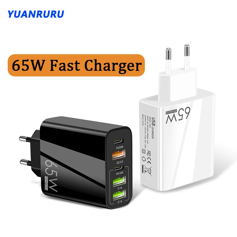 

2PD 3USB Fast Charge Adapter 65W EU/US/UK Charger Travel Plugs Power High Quality Quick Chargeing For Samsung Huawei Xiaomi