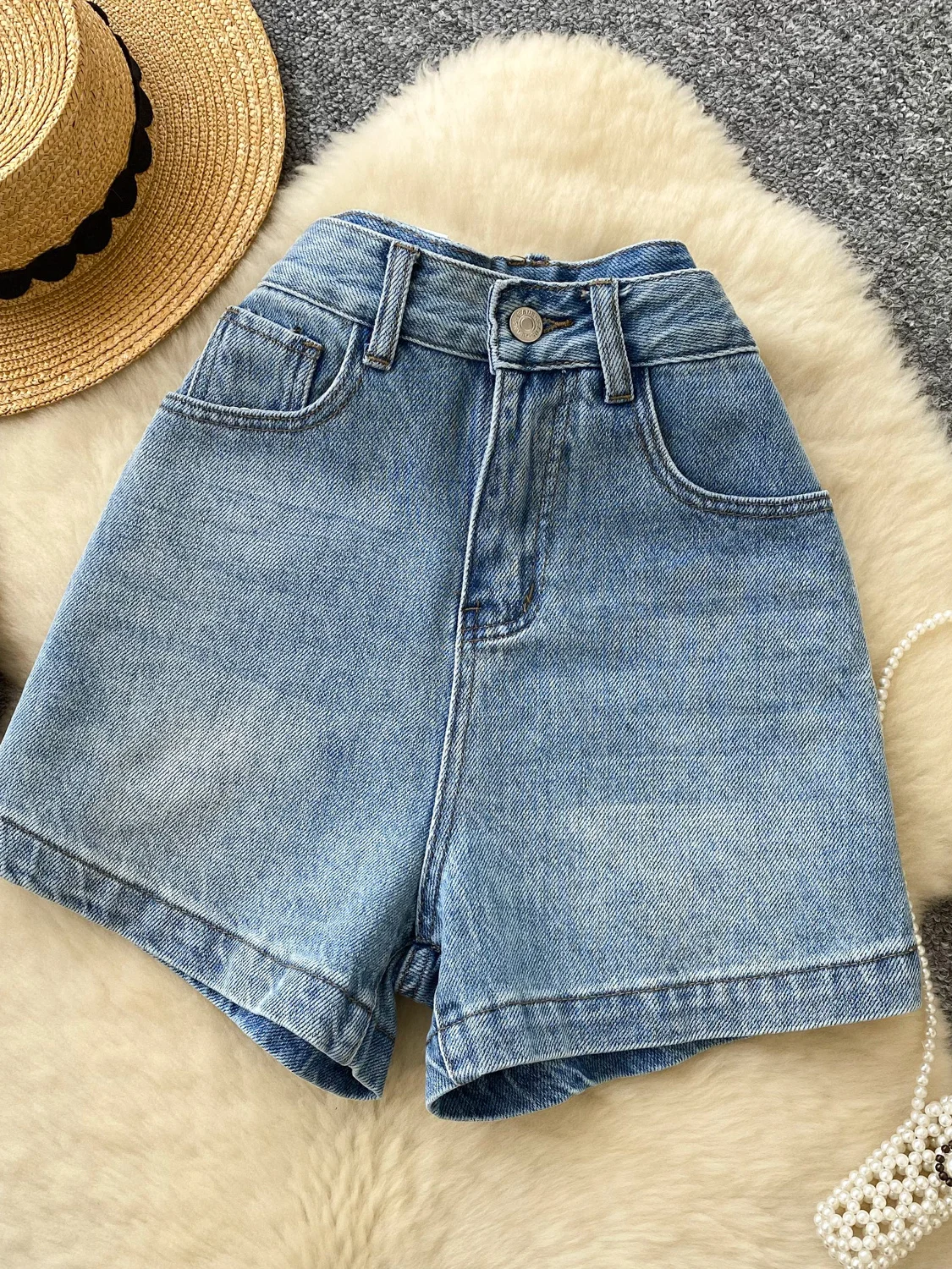 

High Waist Wide Leg Jeans ort Pants Women's Faionable Slimming Waed Denim Loose Fit Hot Pants Casual Sle All Seasons
