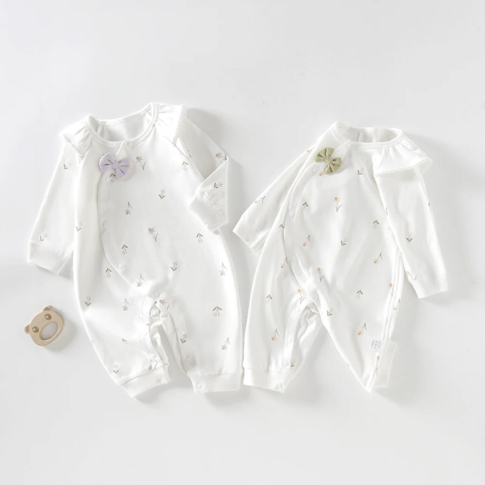 

Baby Girl Boutique Clothes Fall Winter Baby Rompers Long Sleeve 100% Cotton Floral Bow My First Christmas Infant Jumpsuits