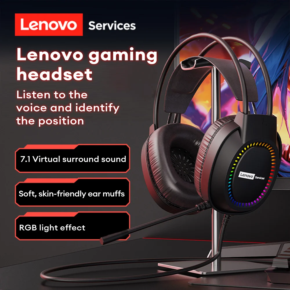 New Lenovo E03 Gaming Headset 3.5 mm jack&USB Headphone with 7.1 Stereo Surround Sound for Desktop Computers Earphones with Mic