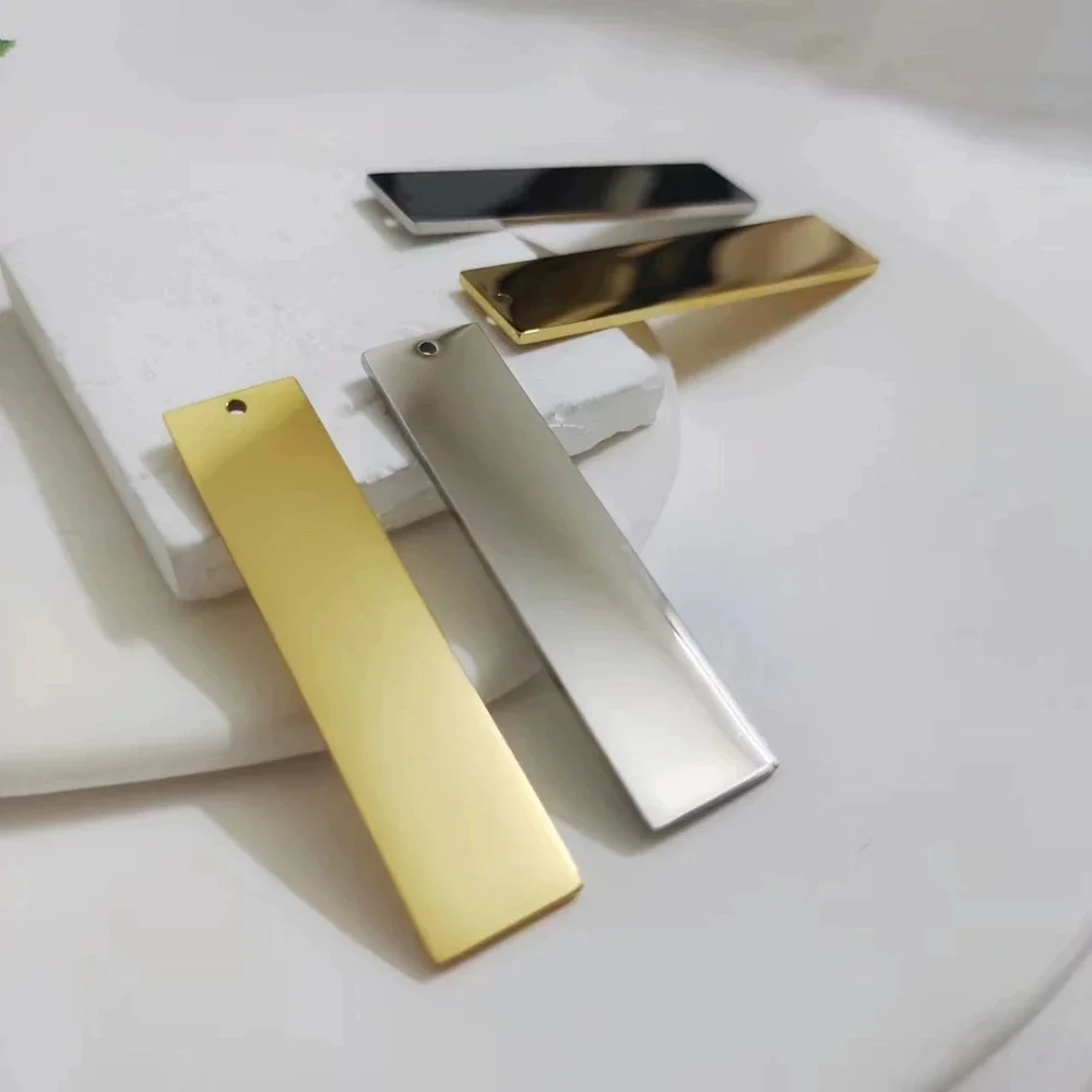20Pcs/Lot 10*40mm Mirror Polish Stainless Steel Chrams Rectangle Blank Charms For DIY Custom Name Logo Necklace Keychain