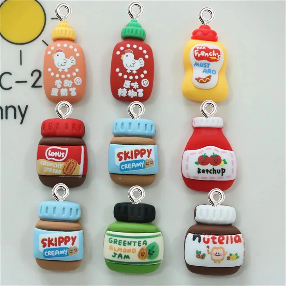 10Pcs Simulated Sauce Bottle Food Toy Charms Cartoon Resin Pendant Kawaii DIY Earring Phone Case Keychain Jewelry Making Finding