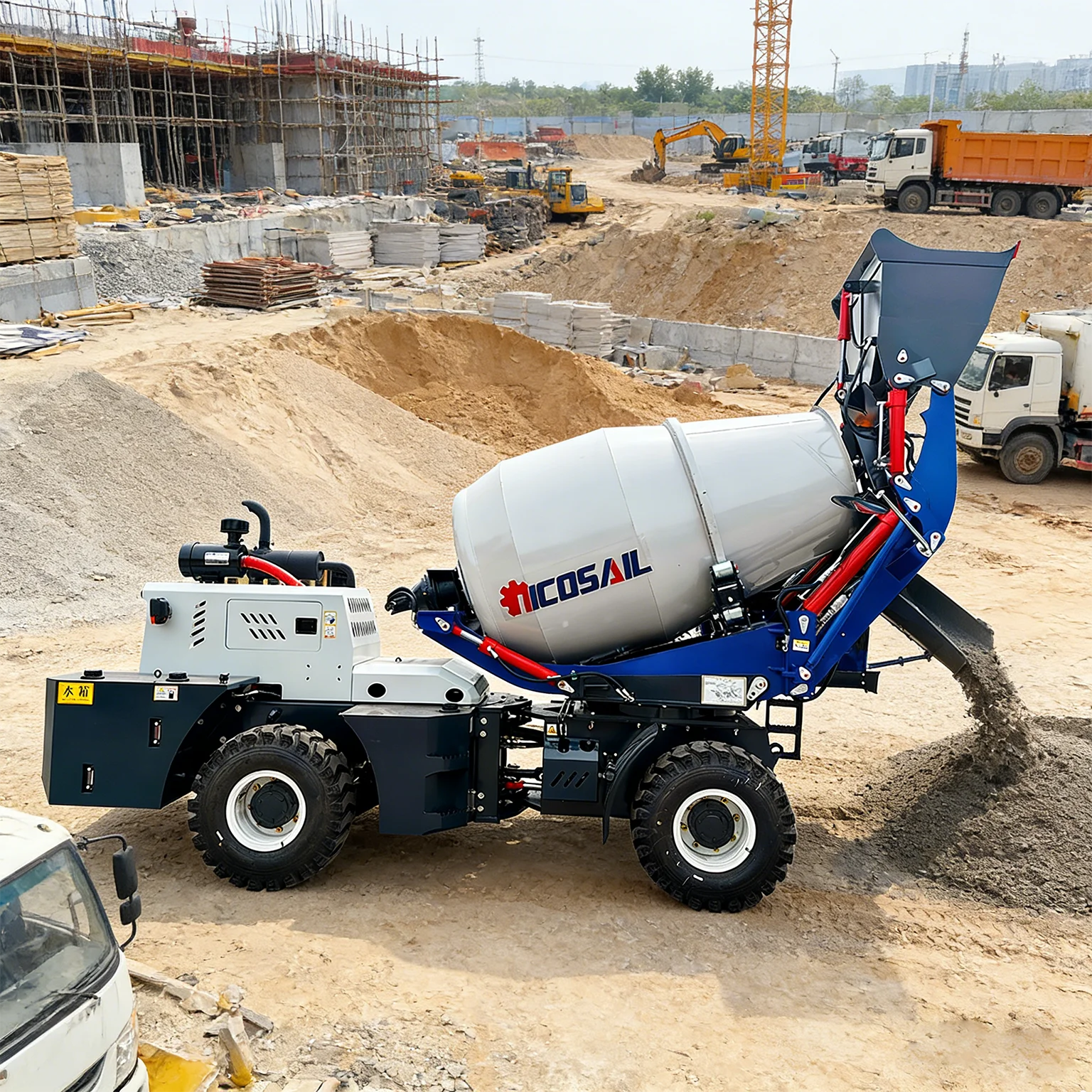 

High quality rotating self loading concrete mixer truck with automatic feeding of 2 cubic meters and 3 cubic meters, high-capaci