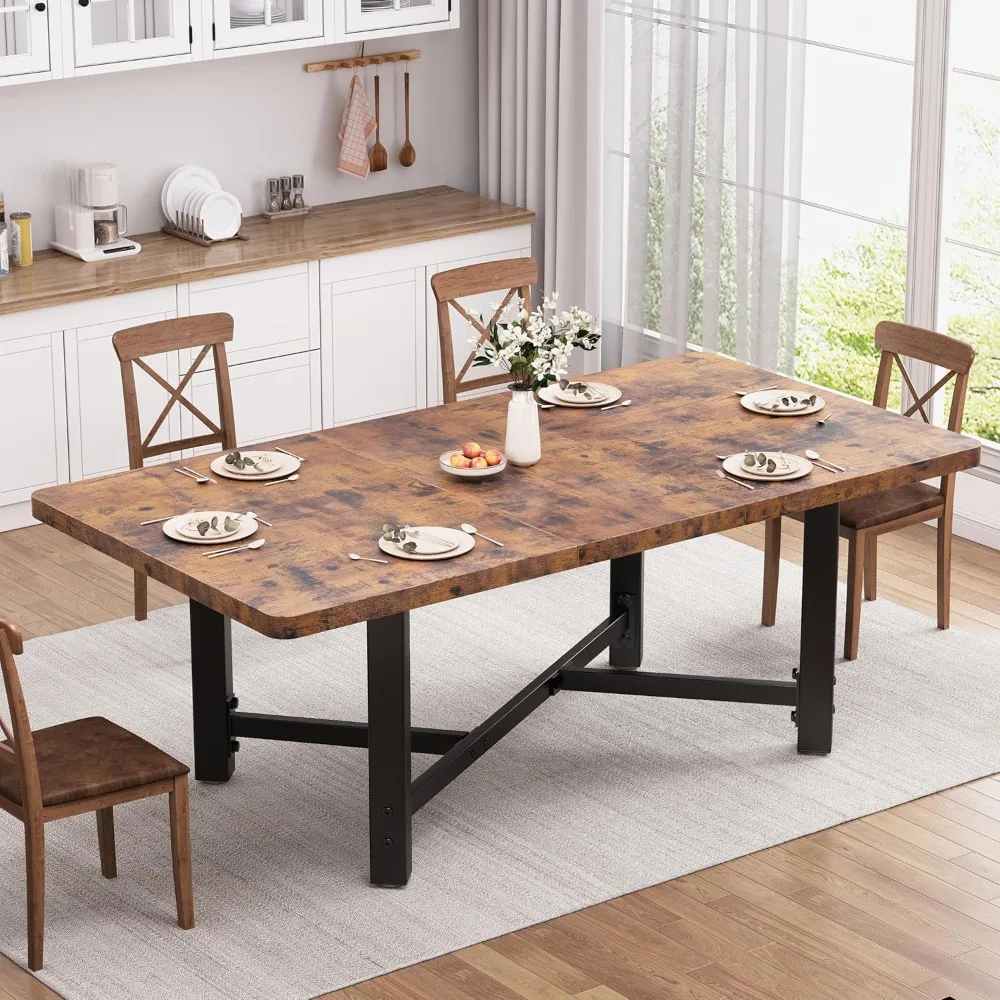 

Dining Table for 4-6, 62“Extendable Kitchen Dining Room Table, Space Saving Rectangle Large Expandable Wood Dinner Furniture for