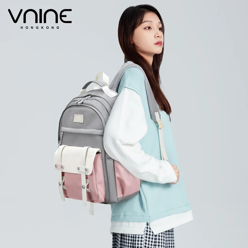 VNINE backpack for junior high school girls, simple and casual student backpack, large capacity travel backpack for men