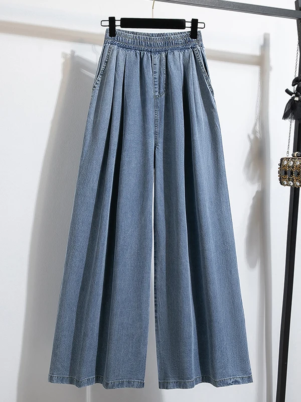 

Summer Thin Hanging Sensation Banana Wide Leg Pants Women's Casual High Waist Long Jeans Blue Color Flattering for plus Size