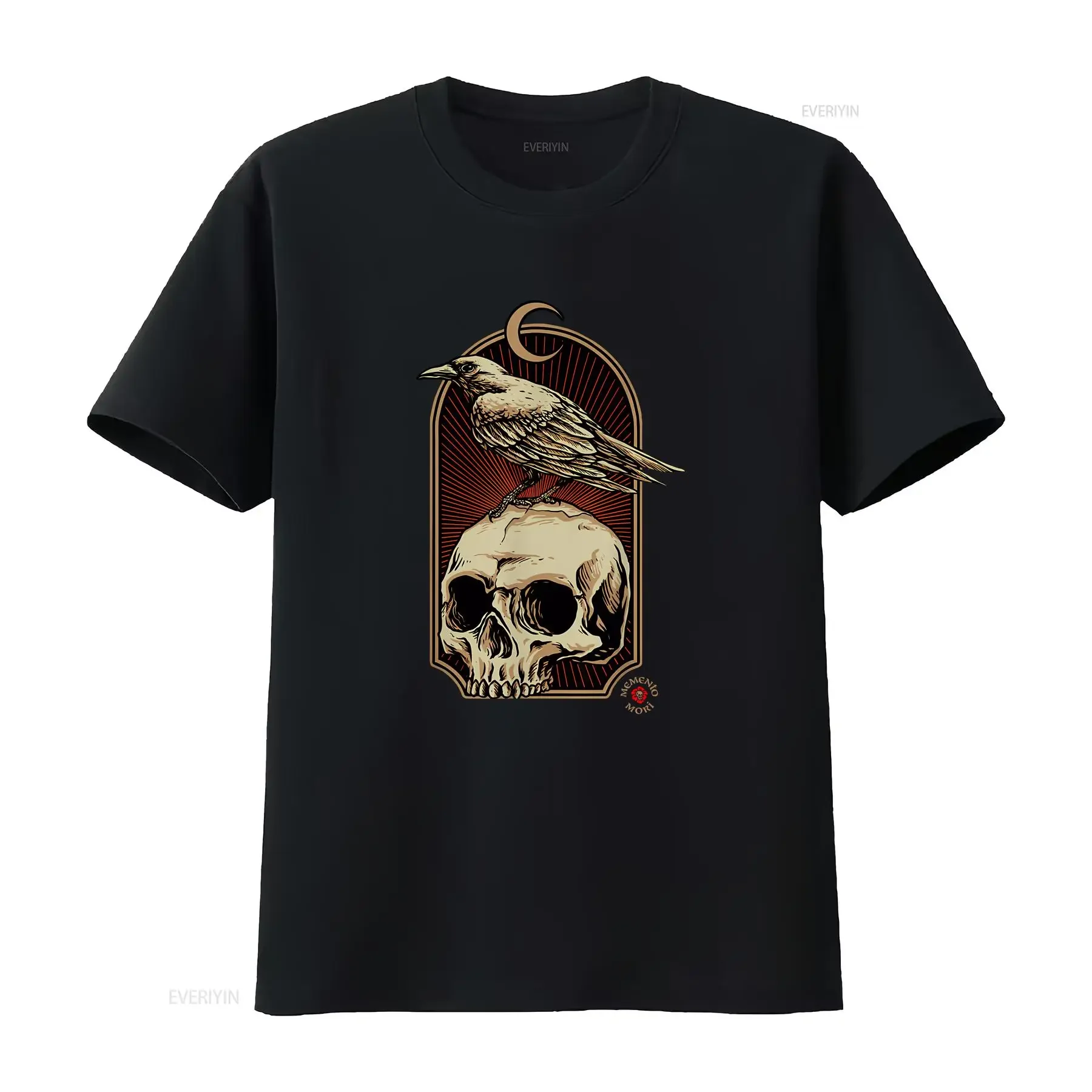 تي شيرت Nevermore Skull and Raven Memento Mori مقاس S 5XL ملابس الشارع المغسولة العتيقة متعددة الاستخدامات للجنسين أنيقة أوم ممتدة