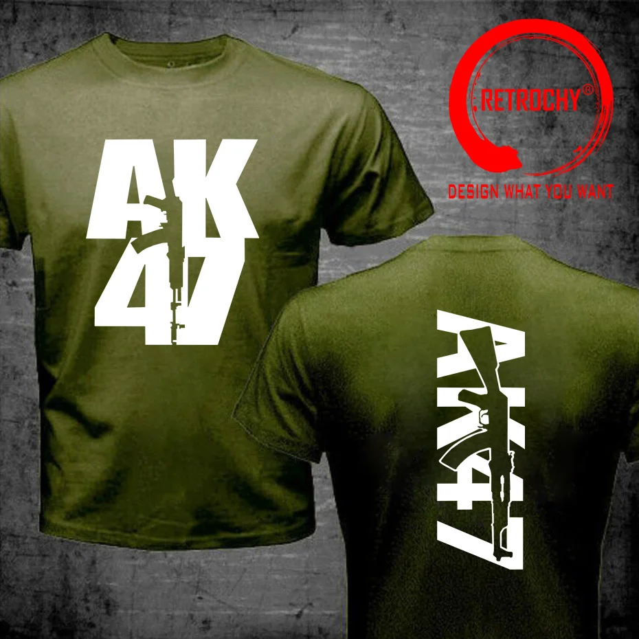 Russian Kalashnikov Graphic T Shirts New Cool Man AK-47 Russian Riffle Black High Quality Cotton T-shirt Outdoors Creative Tees