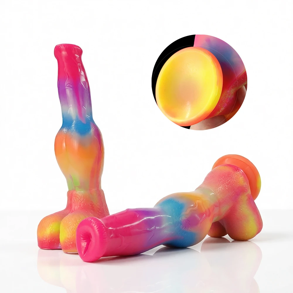 YOCY 10.83inch Luminous Wolf Dildo with Suction Cap Dog Dick Liquid Silicone Buttplug for Woman Sex Toys for Adult 18+