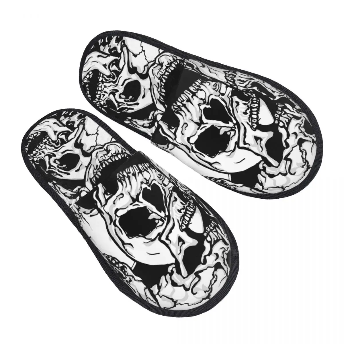 Indoor Slippers Black And White Skulls Plush Slipper Autumn Winter Shoes House Flat Floor for Bedroom