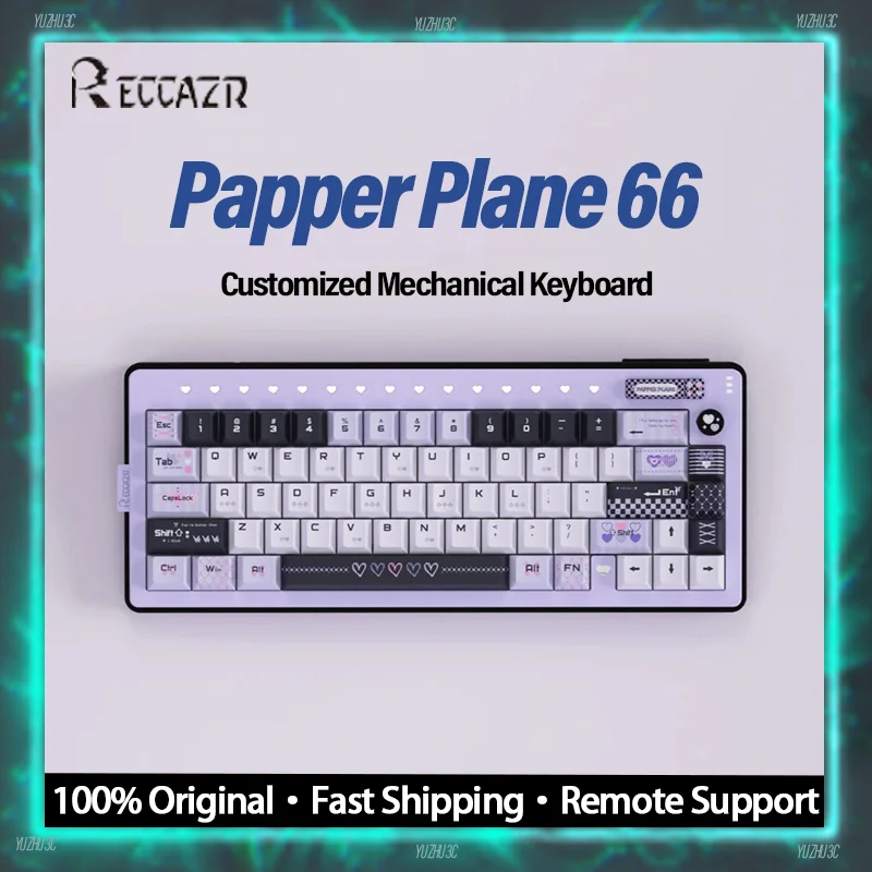 

Механическая клавиатура RECCAZR PAPER PLANE 66, индивидуальная быстросъемная прокладка с возможностью горячей замены, алюминиевый корпус, динамический RGB