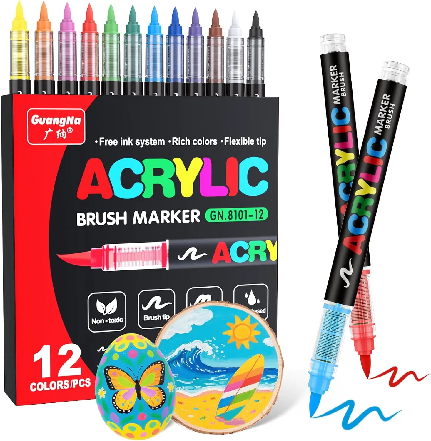

12/24 Colors Acrylic Paint Markers Brush Pens,Professional Paint Pen for Students,Straight Liquid Acrylic Markers for DIY Doodle