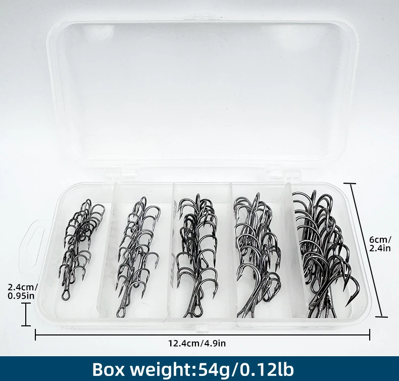 ShareShark 50 Stück/Box Angelhaken-Set Hochkarbon-Stahlhaken Stark Scharf Rund Gebogen mit Spaltringen für Köder und Angelköder – Detail 9