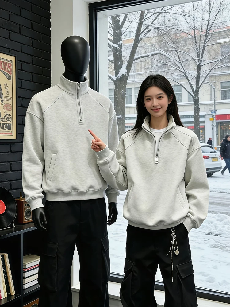 

American Sle Zipper f Zipper Long Sve Men's Sweatirt Stand Collar Jaet Casual Comfortable Cotton Polyester Spring...