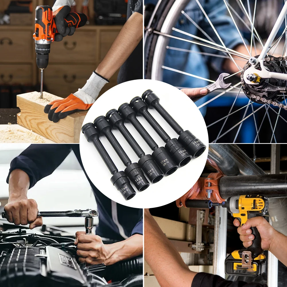 7 Piece 1/2 Inch Drive Impact Driver Extension Bar Set with Universal Swivel for Auto Repair and Home Use