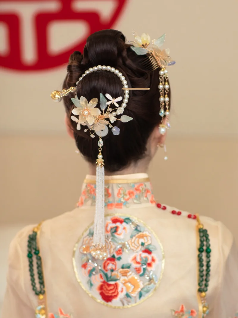 

New Chinese bride's hair stick headdress simple cheongsam antique hairpin hoop wedding hair accessories