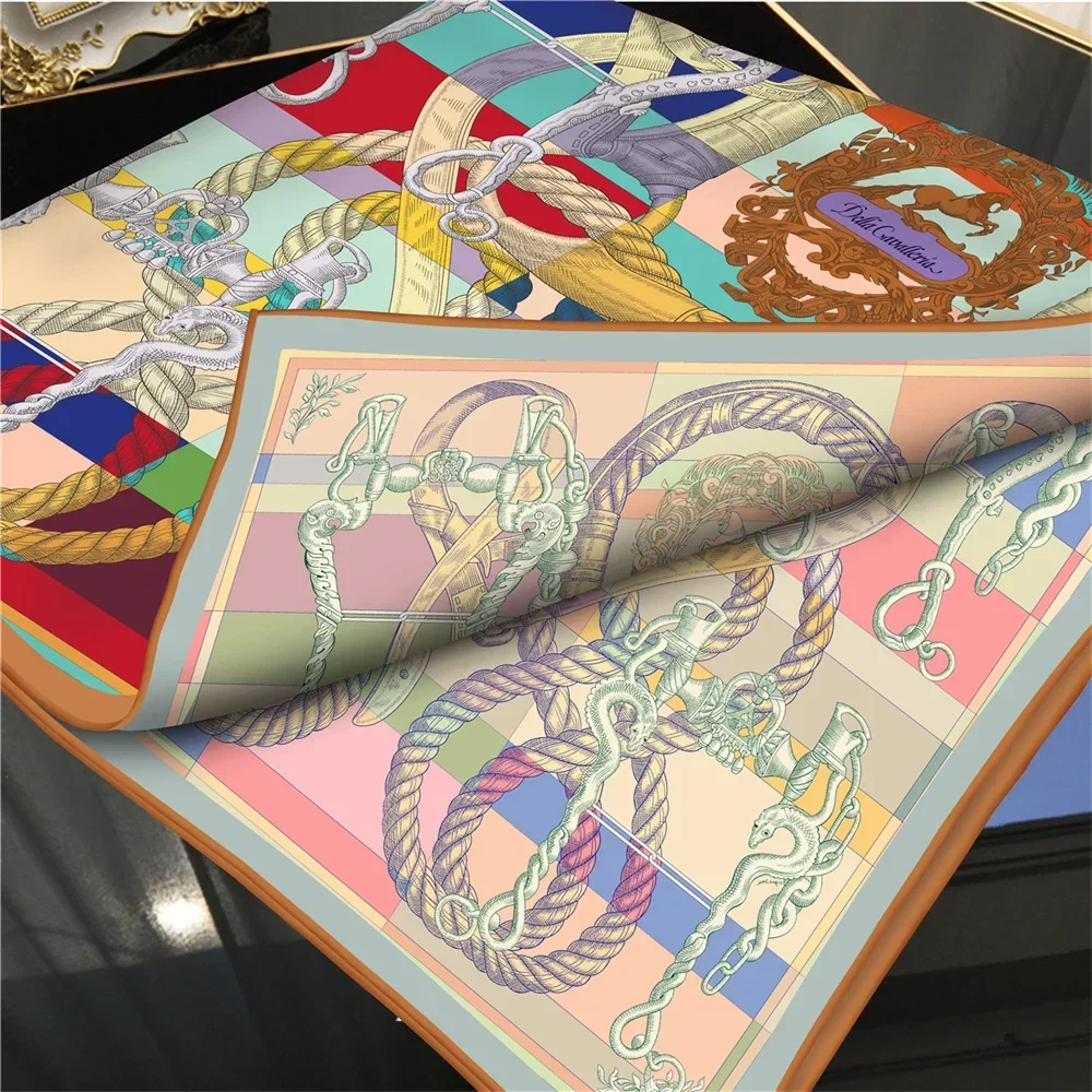 Autumn new fashion 90 square scarf double-sided printed homonym and delicate hand-made curly scarf view 4