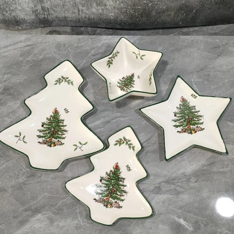 

Christmas Tree Plate Star Bowl Fruit Snack Tray Home Decoration Accessories Dinner Cake Sales Restaurant Supplies noel vaisselle