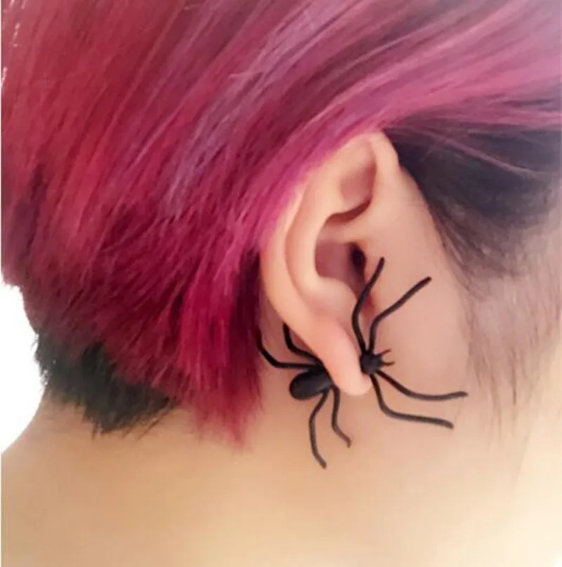 Before And After The Punk Street Cool Personality Offbeat Black Spider With New Earrings Earrings Korea Funny