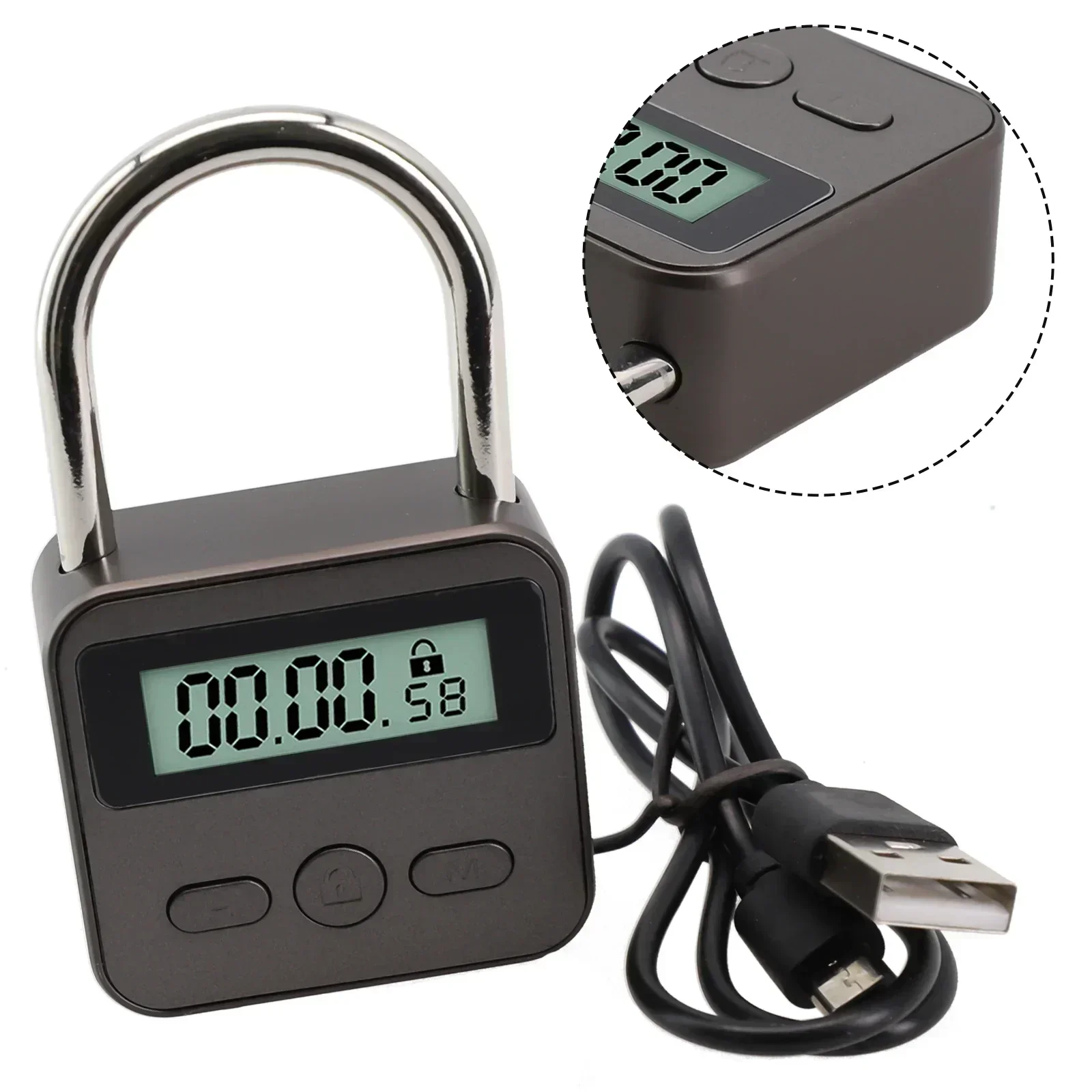 Smart Time Lock LCD Display Time Lock Multifunction Travel Electronic-Timer, Waterproof USB Rechargeable Temporary Timer-Padlock