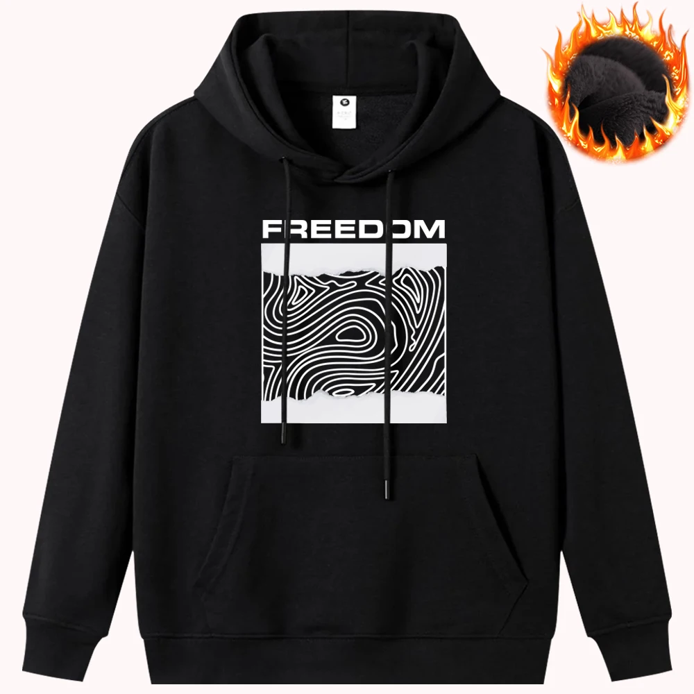 Freedom Creative Printed Sweatshirt  Mens Clothing Autumn Winter Warm Long Sleeve Oversize Hoodies Cozy Pullover Hip Hop Tops