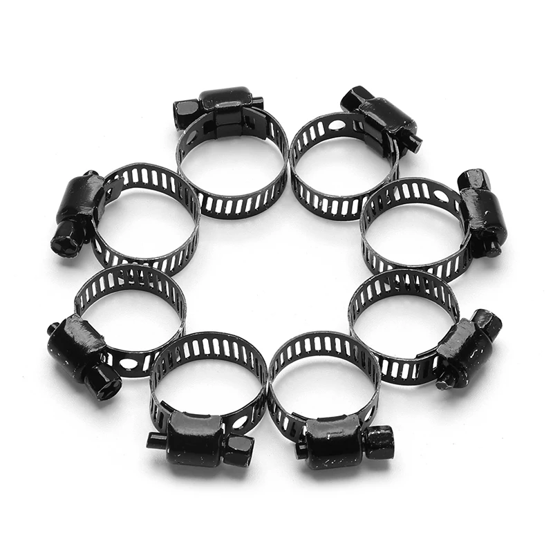 10/20pcs Black Worm Drive Hose Clamps for 3/8in. Stainless Steel Adjustable Fuel Pipe Line Worm Size Clip Hoop Hose Clamp