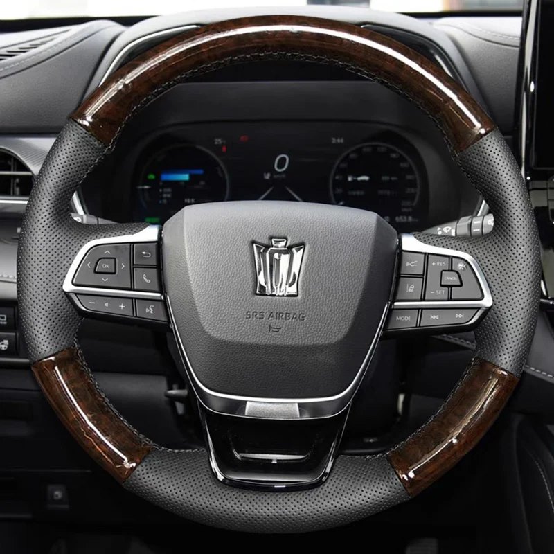 

Customize Car Steering Wheel Cover For Toyota crown kluger Sienna 2022 2023 DIY Genuine Leather peach wood grain accessories