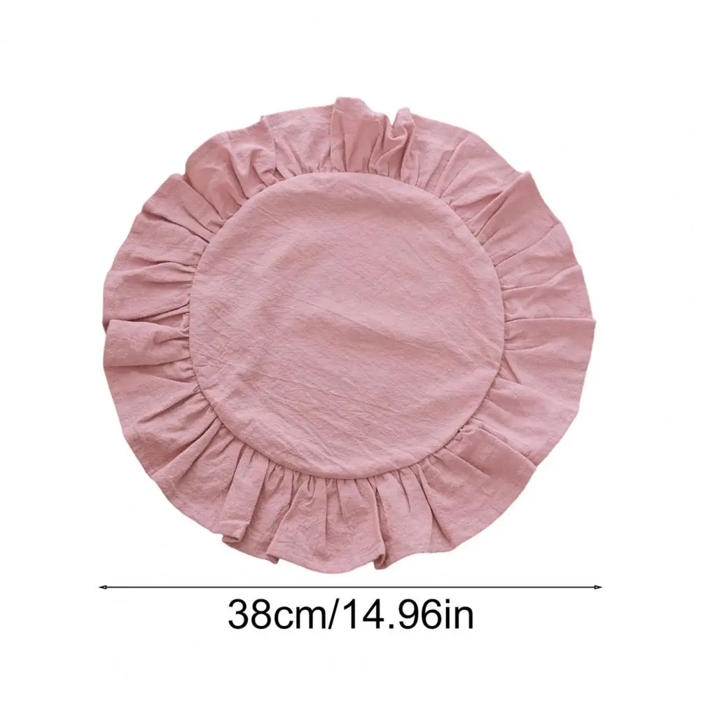Rustic Placemat Pure Color Round Shape Ruffled Trim Afternoon Tea Placemat Cotton Table Mat Dining Kitchen Table Decor  90%