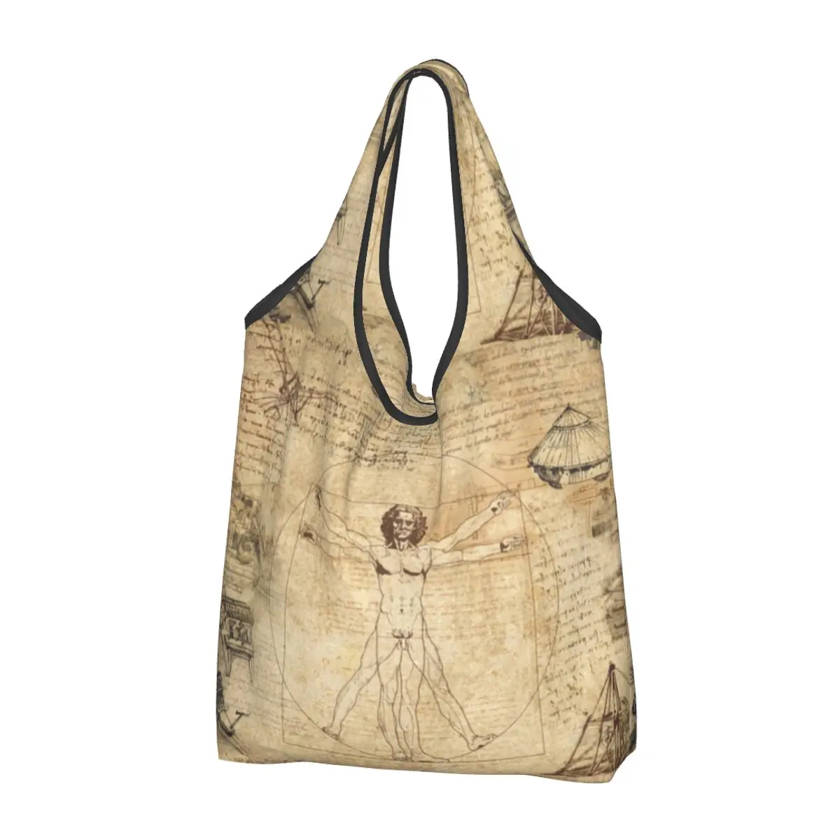 Recycling Vitruvian Man Shopping Bag Women Tote Bag Portable Leonardo Da Vinci Grocery Shopper Bags