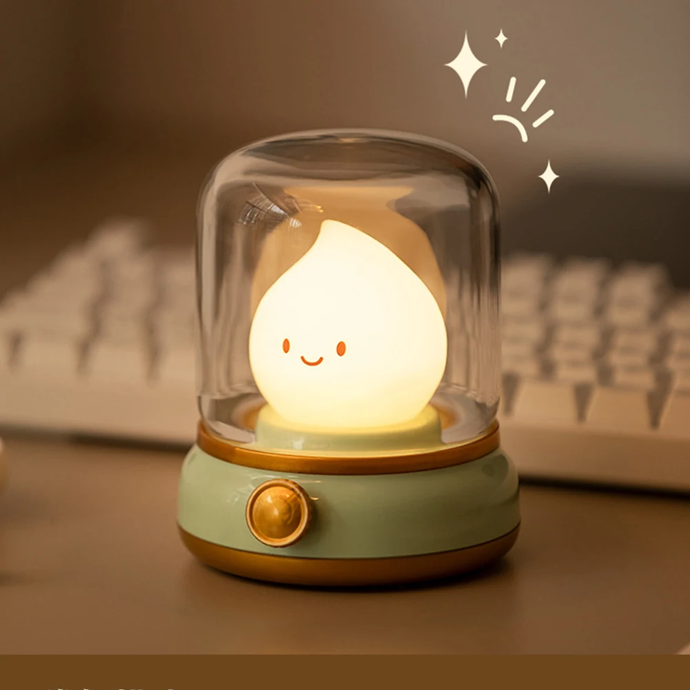 การ์ตูนซิลิโคน Sleep Night โคมไฟน่ารักโคมไฟน้ํามันก๊าด USB ชาร์จหรี่แสงได้เทียน Night Light ห้องนอนสร้างสรรค์เด็กของขวัญ