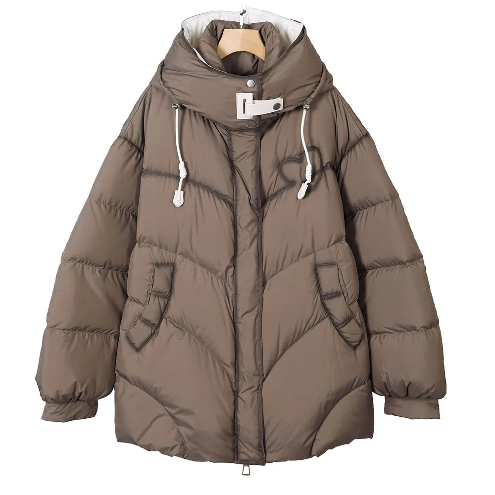 2026 New Fashion Waterproof White Duck Down Jacket Luxury Brand Design Women Winter Oversized Hooded Loose fit Puffer Coat