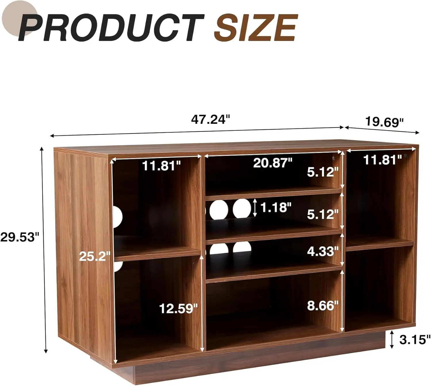 Large Vintage Record Player Table with 4 Adjustable Shelves,Vinyl Record Player Stand Audio-Video Media Cabinet for Up to350