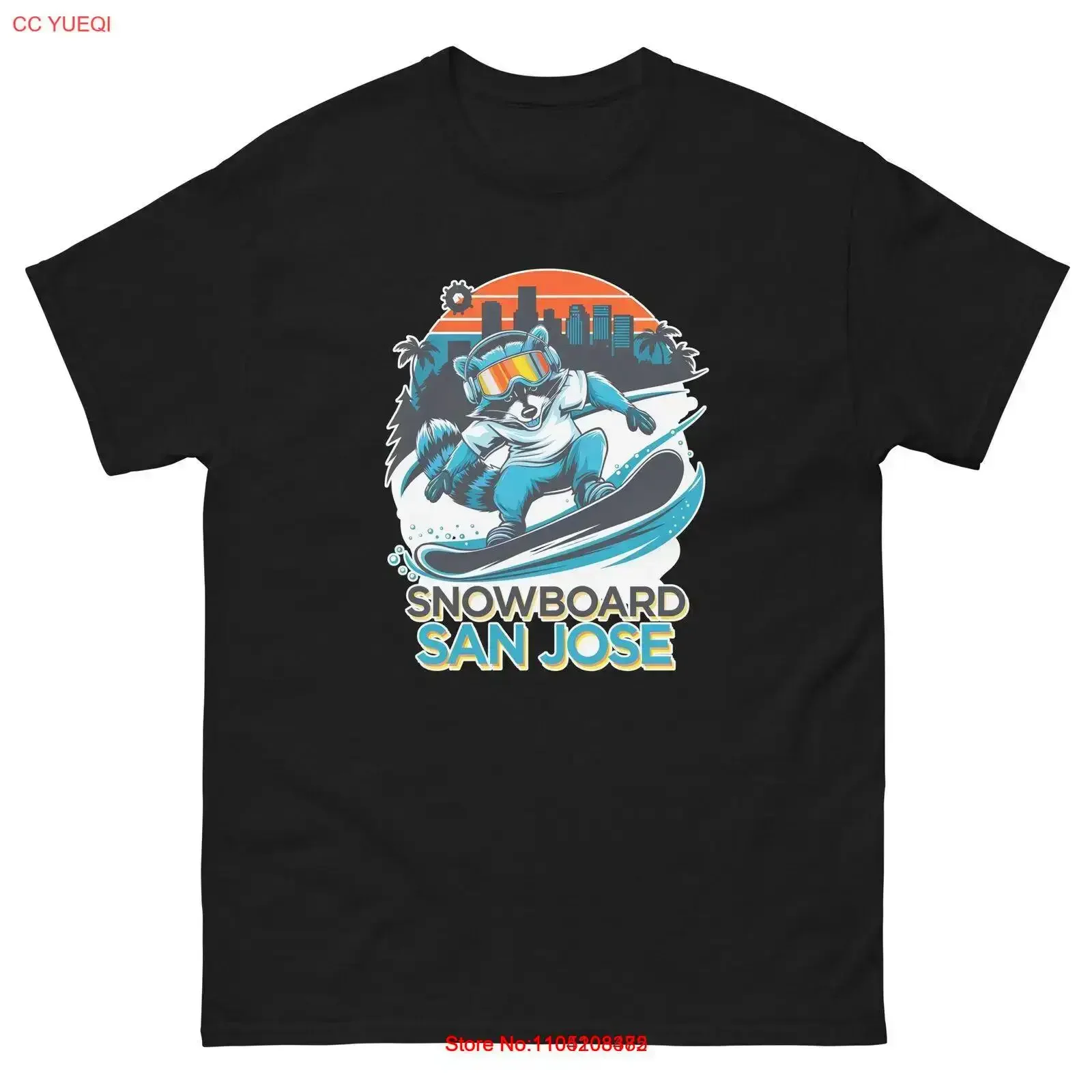 

Snowboard San Jose Raccoon USA Snowboarding Animal T Shirt vintage Washed Versatile graphic Top For Everyday Wear