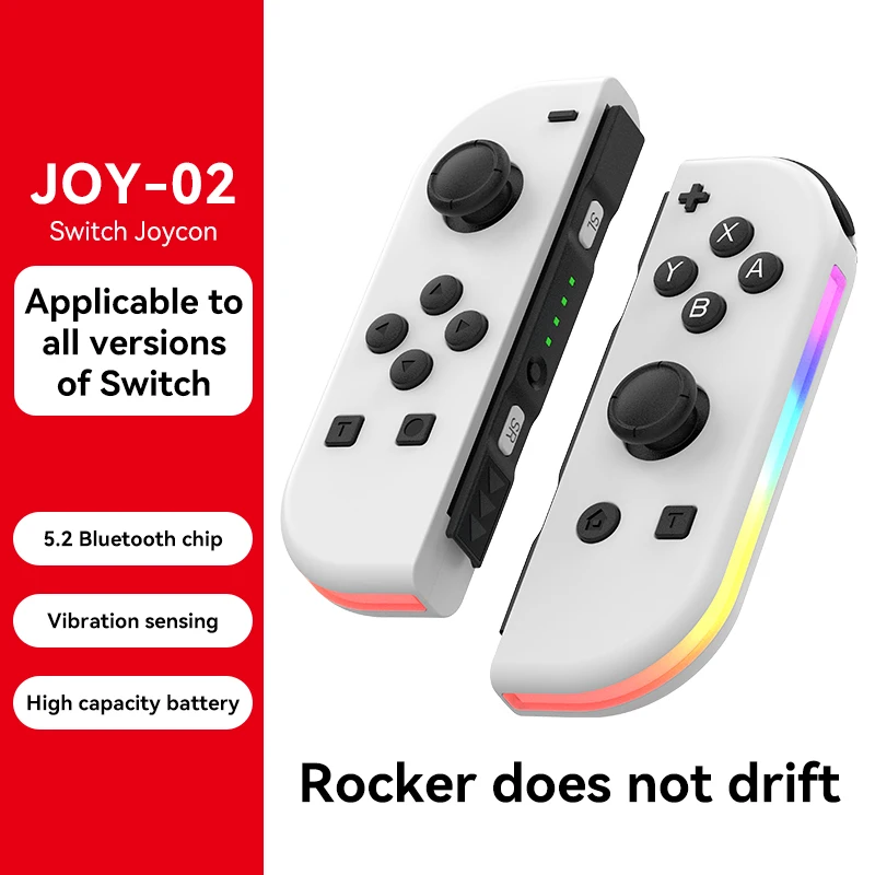 Joy Controller BT 5.2 RGB LED Switch L/R Joypad for Nintendo Switch/Lite/Oled JoyCon Gamepads Joystick with Dual Vibration