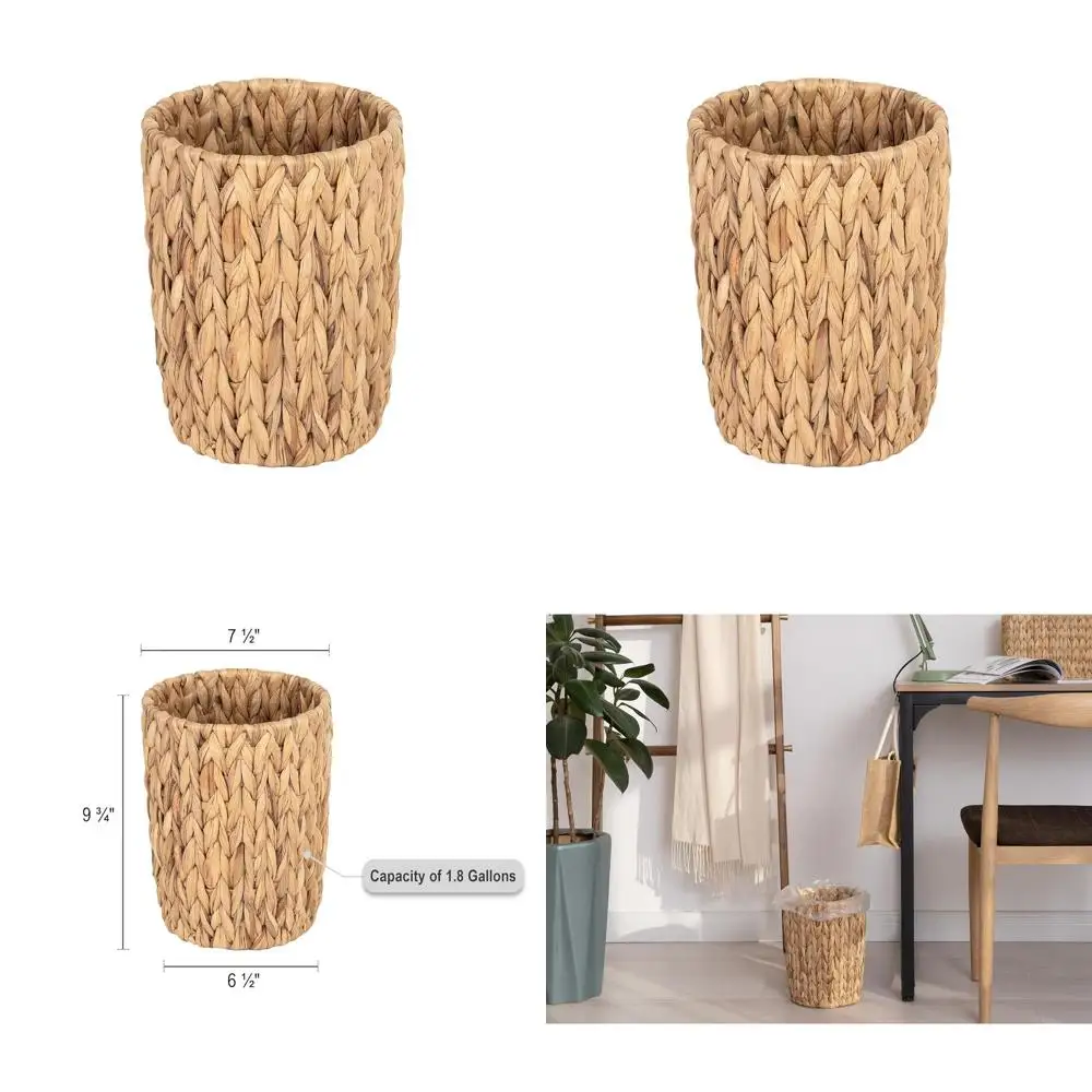 

Round Wicker Trash Bin - Small Bathroom Wastebasket, Water Hyacinth Office Bin, Bedroom Garbage Can, 1 Pack
