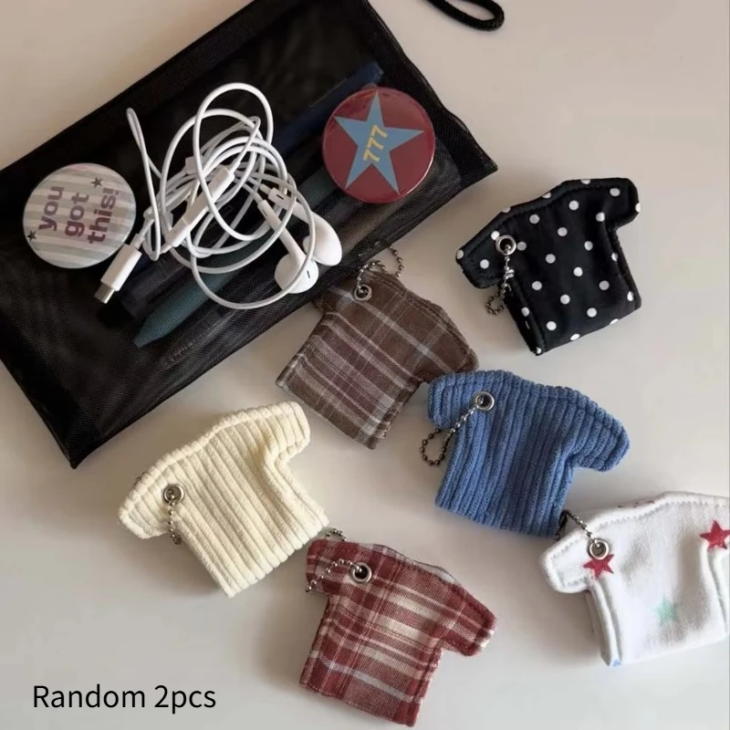 Random 2pcs Cable Organizer Bag – Clothing Shapes Earphone Storage Pouch, Data Cord Holder Keychain Decor