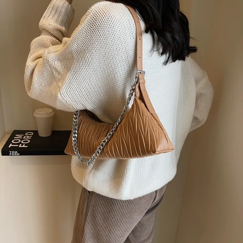 Ladies Bags High Quality Advanced and Fashionable Shoulder Bag New Underarm Chain Bag Minimalist Pleated Handbag