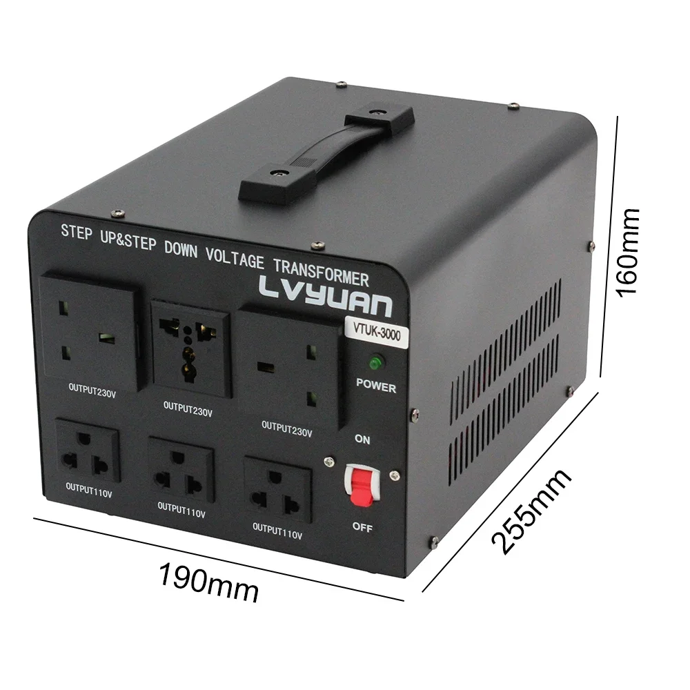 LVYUAN UK Plug 3000VA Transformer AC 220V 110V Step Up Step Down Transformer 220 to 110 Voltage Converter