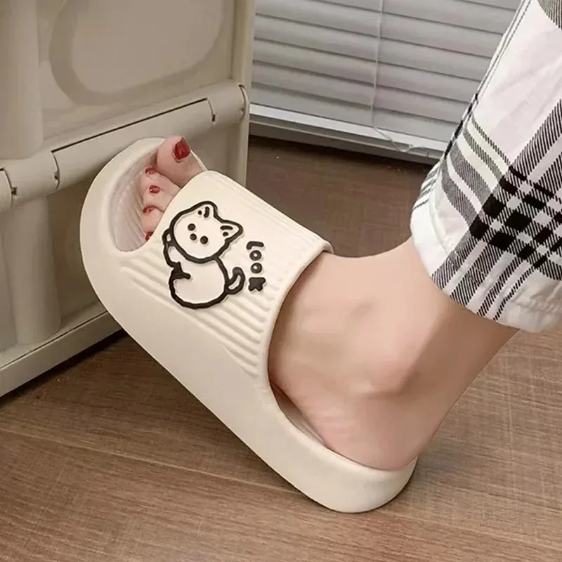 Women Summer Cute Cartoon Cat Platform Slides Thick Sole Quick Dry Non Slip Bath Slippers Indoor Outdoor Beach Sandal Footwear image 3