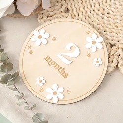 Baby birth month wooden photo prop Small white Daisy commemorative baby milestone circle