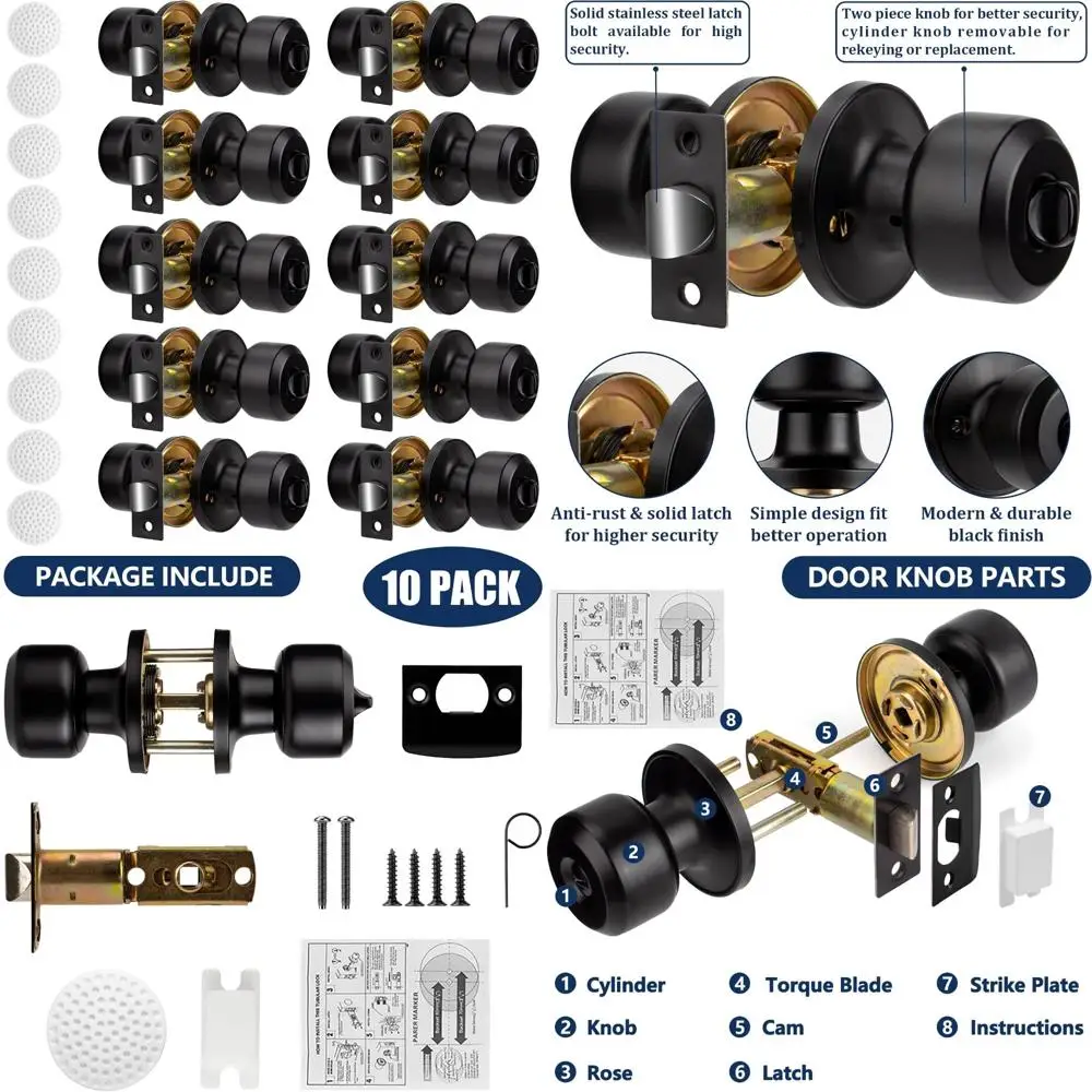 

Матовые черные дверные ручки — внутренние замки для конфиденциальности для спальни и ванной комнаты, дверные ручки без ключа, комплект фурнитуры для прохода