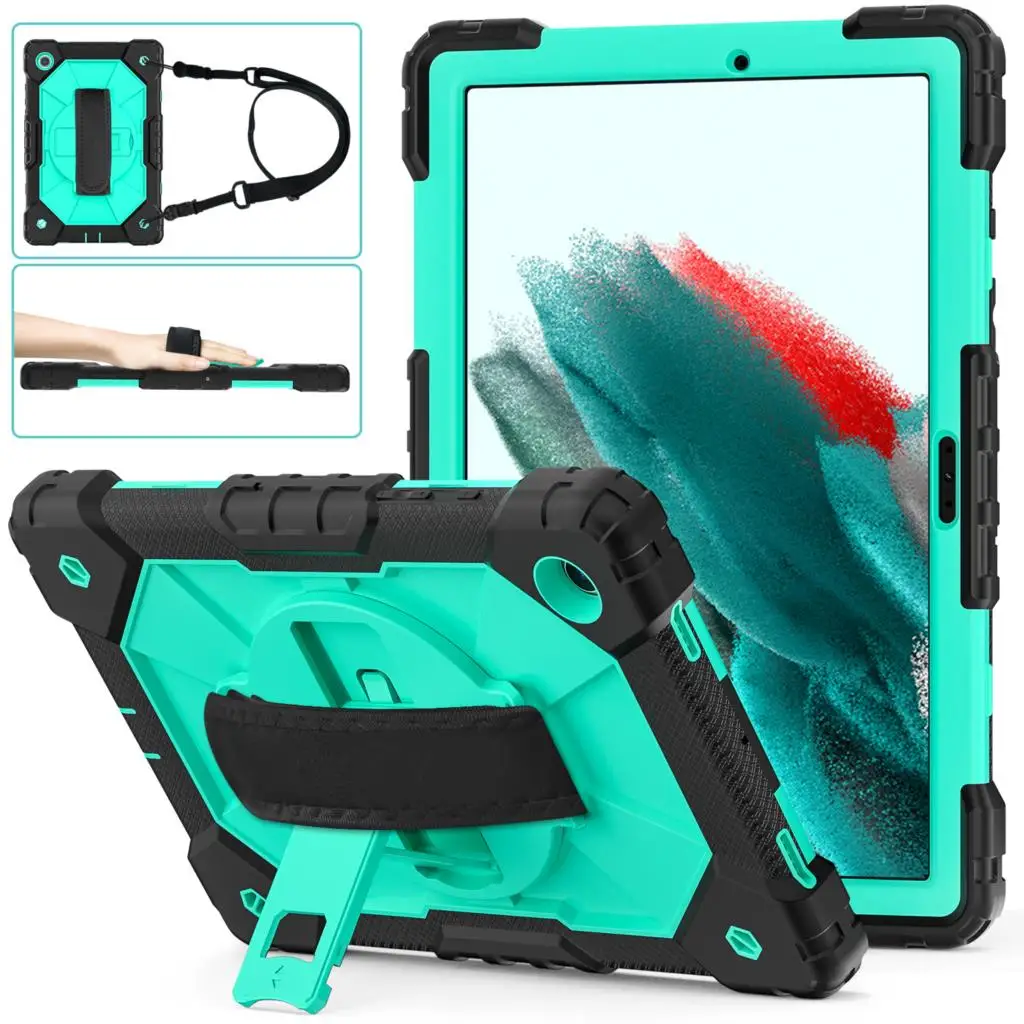 

360 Rotating Case For Samsung Galaxy Tab A8 10.5 2021 SM-X200 X205 A7 10.4 SM-T500 T505 T507 T509 3-Layer Protect Cover Strap