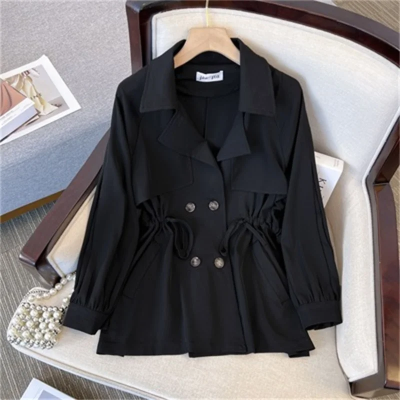 

Women's Autumn 2023 New Fashion Joker Foreign Style Windbreaker Fat Long Loose Belly Cover Coat.