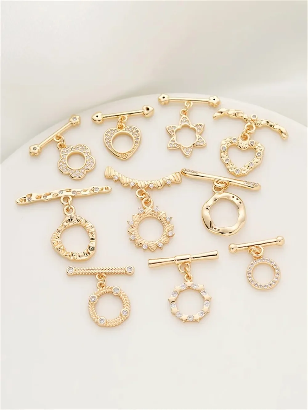 

14K Bag Gold Full Zirconium OT Buckle Geometric Heart-shaped Connecting Buckle DIY Handmade Bracelet Necklace Accessories